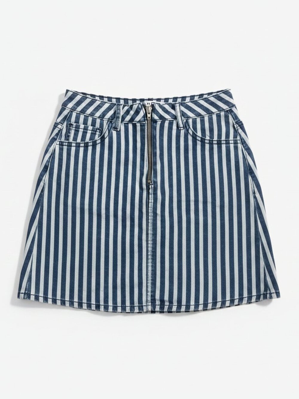 Denim Co. Striped Zip-Front Denim Mini Skirt - Size 4
